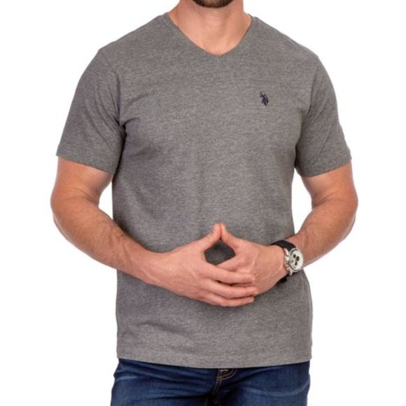 U.S. Polo Assn. Men's Short Sleeve V-Neck Tee (Campus Grey Heather) - Picture 1 of 3